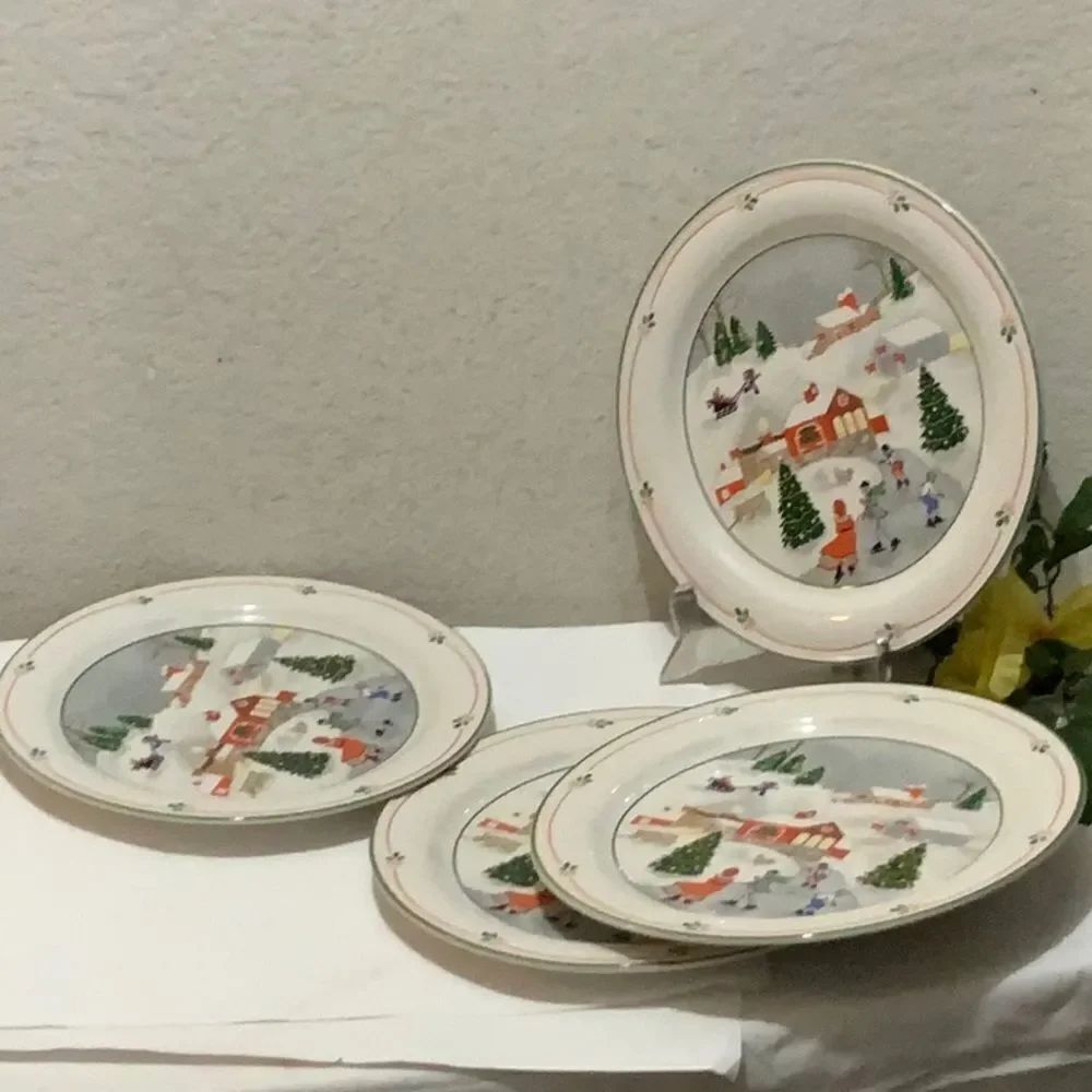 New Sango Silent Night Dinner Plates Set 4 Joan Luntz 10 3/4” Korea Chri…